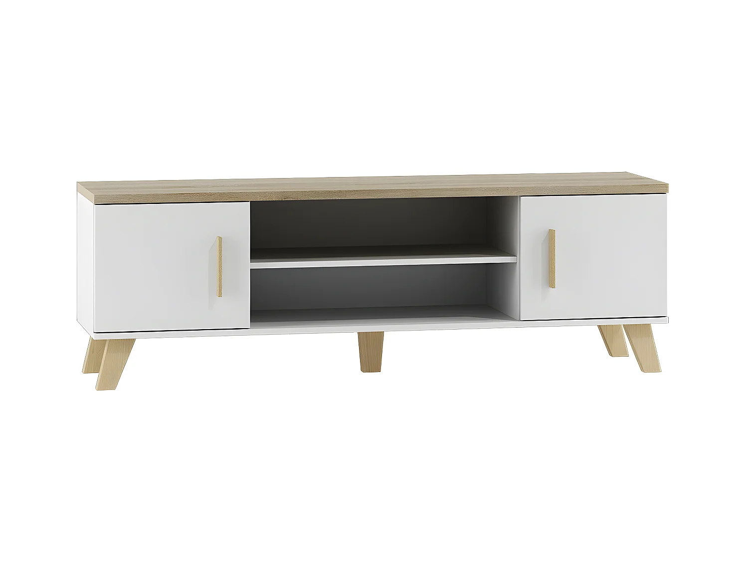 Mueble TV Charlotte G108, Roble Sonoma|Blanco, Número de puertas: 2.00, 160x53x40cm