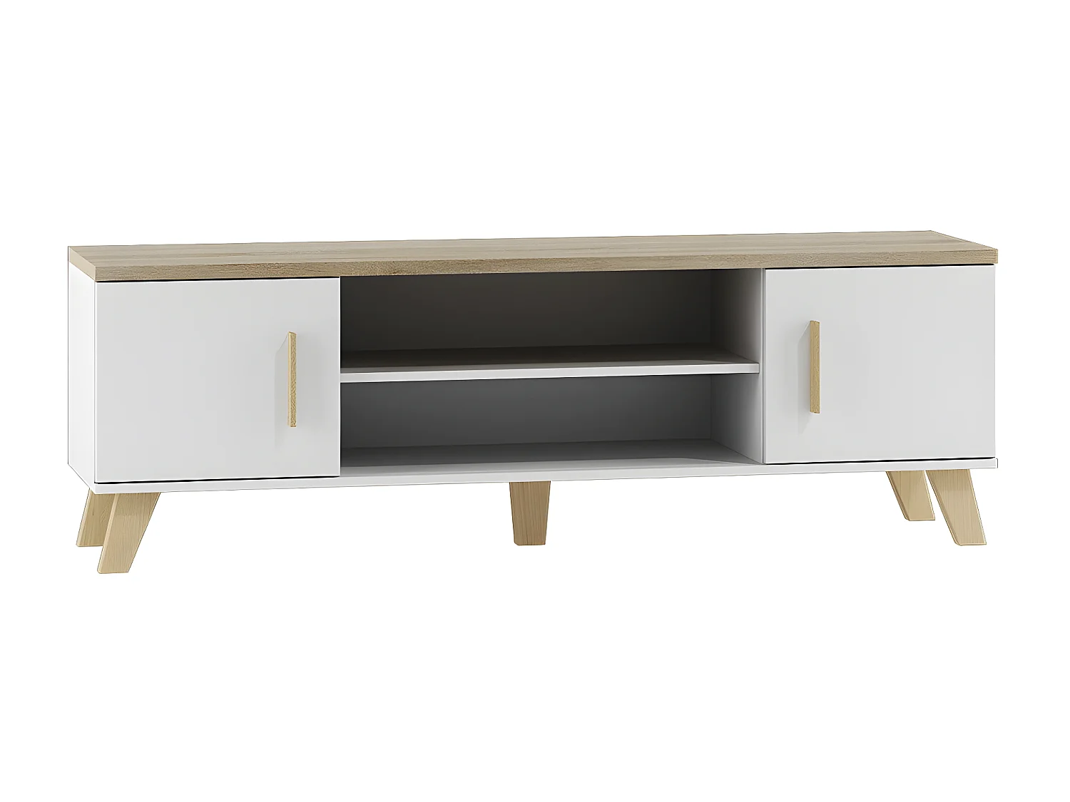 Meuble TV Larfloi 108, Blanc|Sonoma chêne, Le nombre de portes: 2, 160x53x40cm