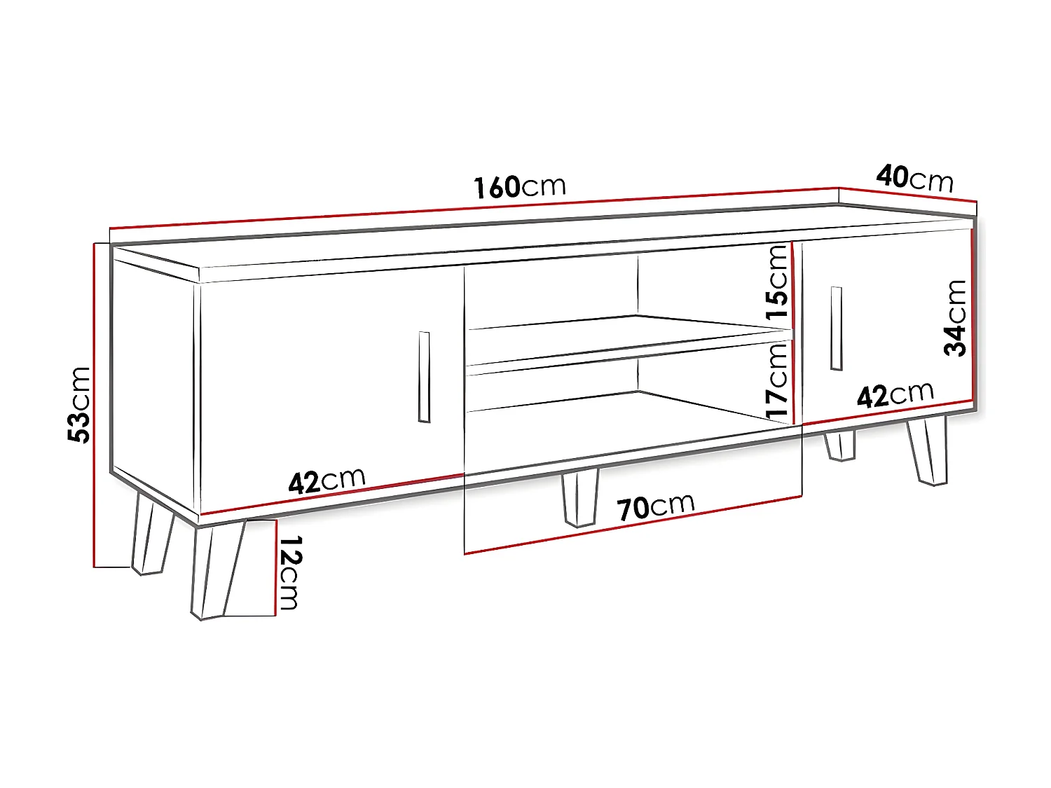 Meuble TV Larfloi 108, Blanc|Sonoma chêne, Le nombre de portes: 2, 160x53x40cm