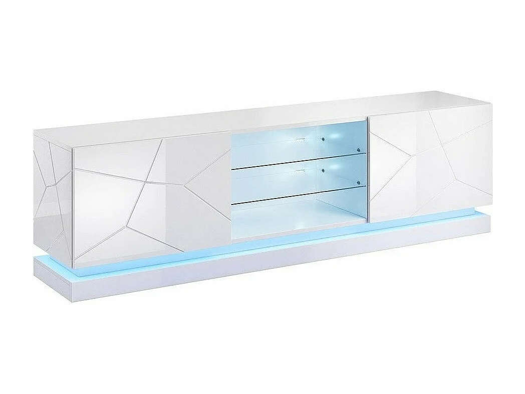 Meuble TV Charlotte 128, Blanc brillant|Blanc, Le nombre de portes: 2, 200x57x40cm