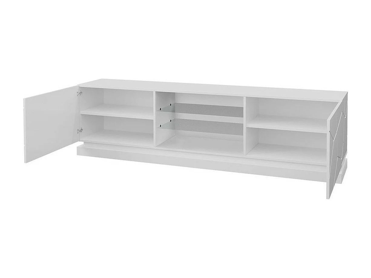 Meuble TV Charlotte 128, Blanc brillant|Blanc, Le nombre de portes: 2, 200x57x40cm