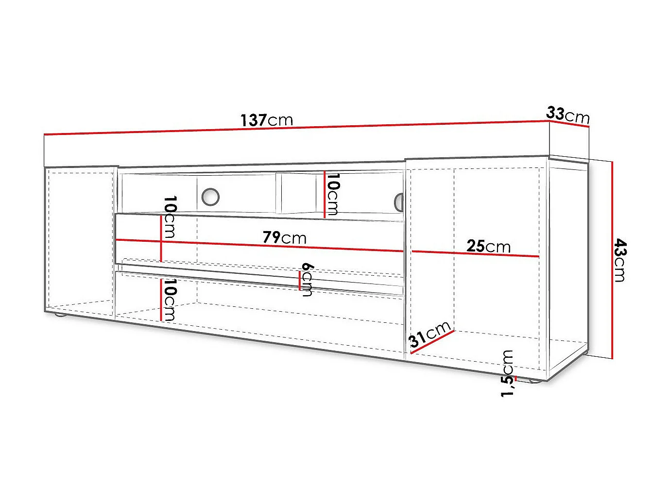 Meuble TV Nashville 114, Chêne wotan, Le nombre de portes: 4, 137x43x33cm