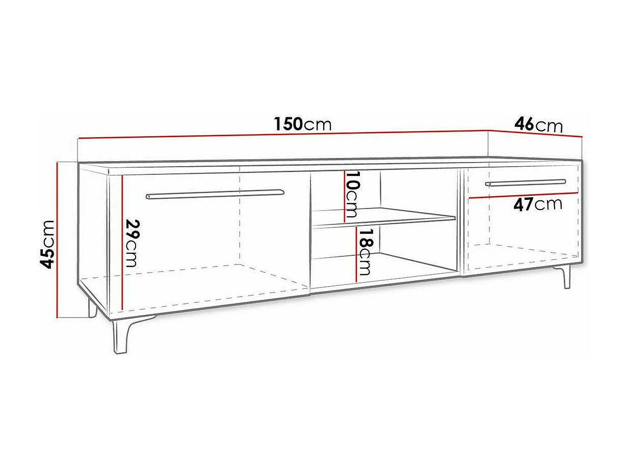 Meuble TV Nashville 120, Le nombre de portes: 2, 150x44x45cm