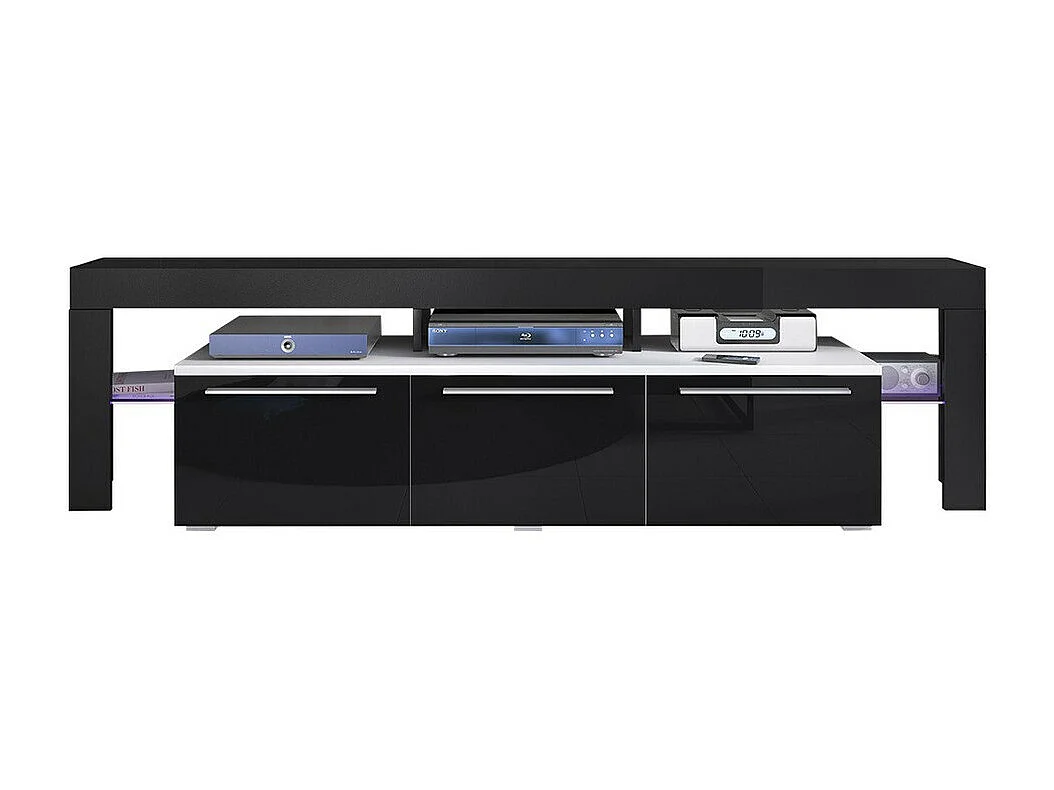 Mueble TV Nashville 103, Negro brillante|Blanco, Número de puertas: 3.00, 200x55x45cm