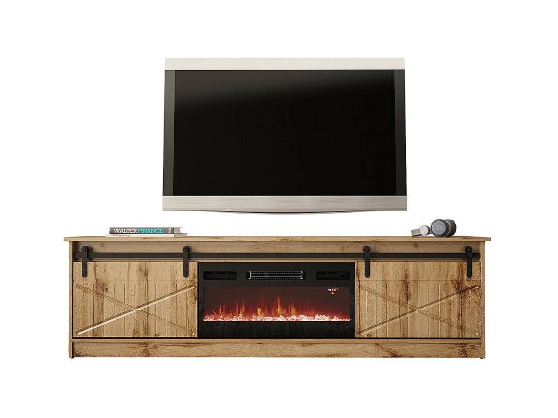 Mueble TV Charlotte 165, Negro|Wotan roble, Número de puertas: 2.00, 200x57x35cm