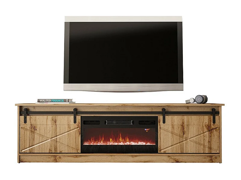 Meuble TV Charlotte 165, Chêne wotan|Noir, Le nombre de portes: 2, 200x57x35cm