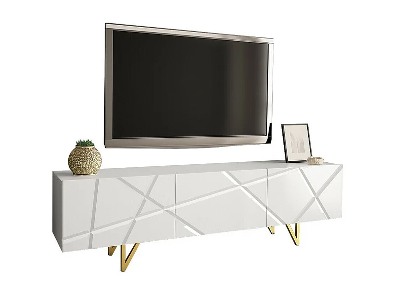 Meuble TV Mavmave 100, Blanc|Blanc brillant, Le nombre de portes: 3, 180x52x37cm