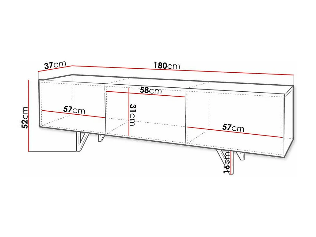 Meuble TV Mavmave 100, Blanc|Blanc brillant, Le nombre de portes: 3, 180x52x37cm