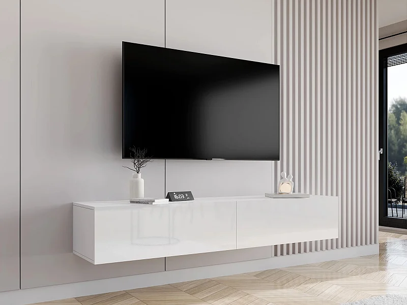 Mueble TV Charlotte A122, Blanco brillante|Blanco, Número de puertas: 2.00, 180x30x40cm