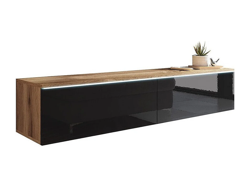 Mueble TV Sarasota 120, Negro brillante|Wotan roble, Número de puertas: 2.00, 140x30x33cm