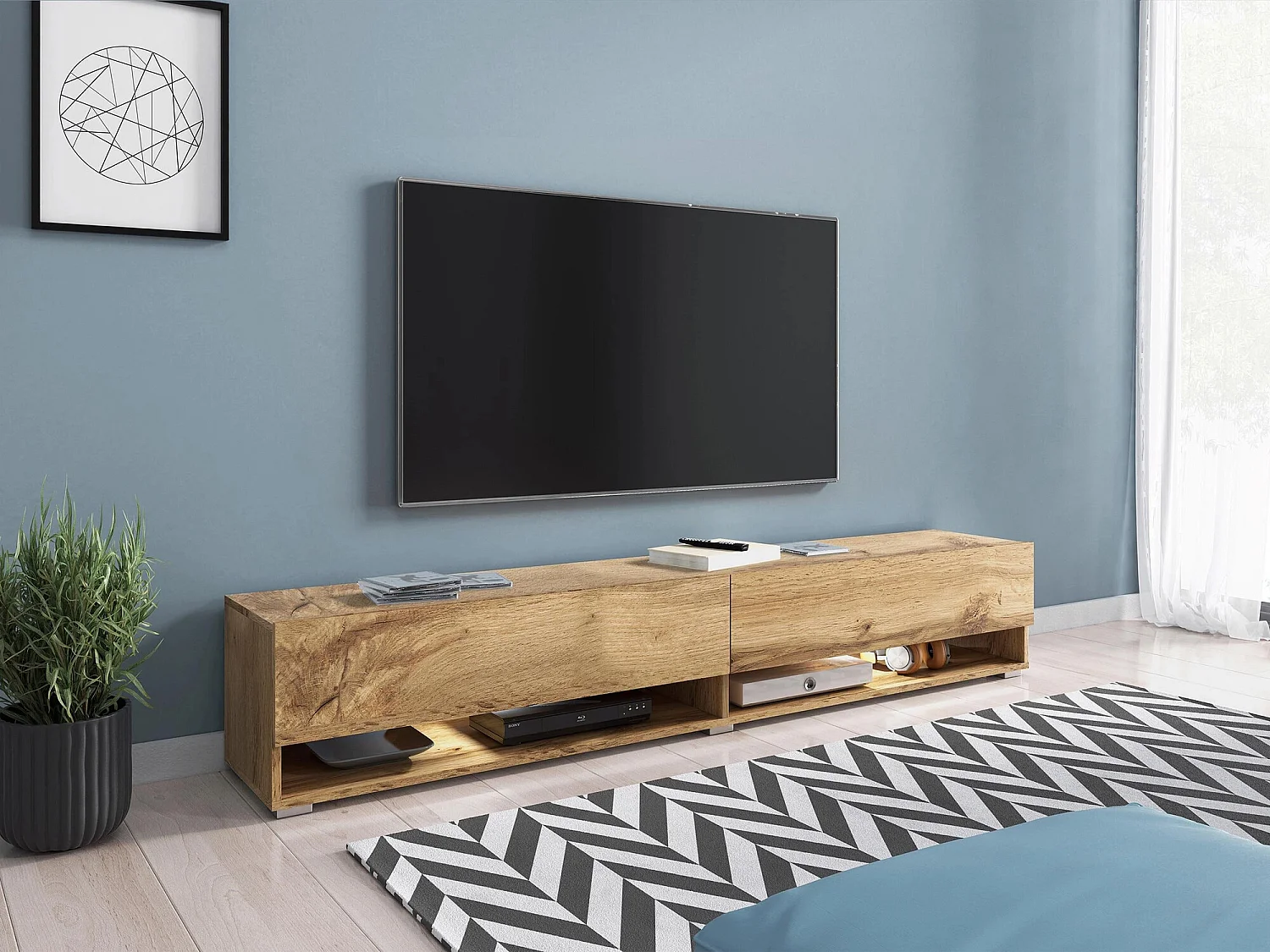 Mueble TV Sarasota 119, Wotan roble, Número de puertas: 2.00, 180x30x33cm