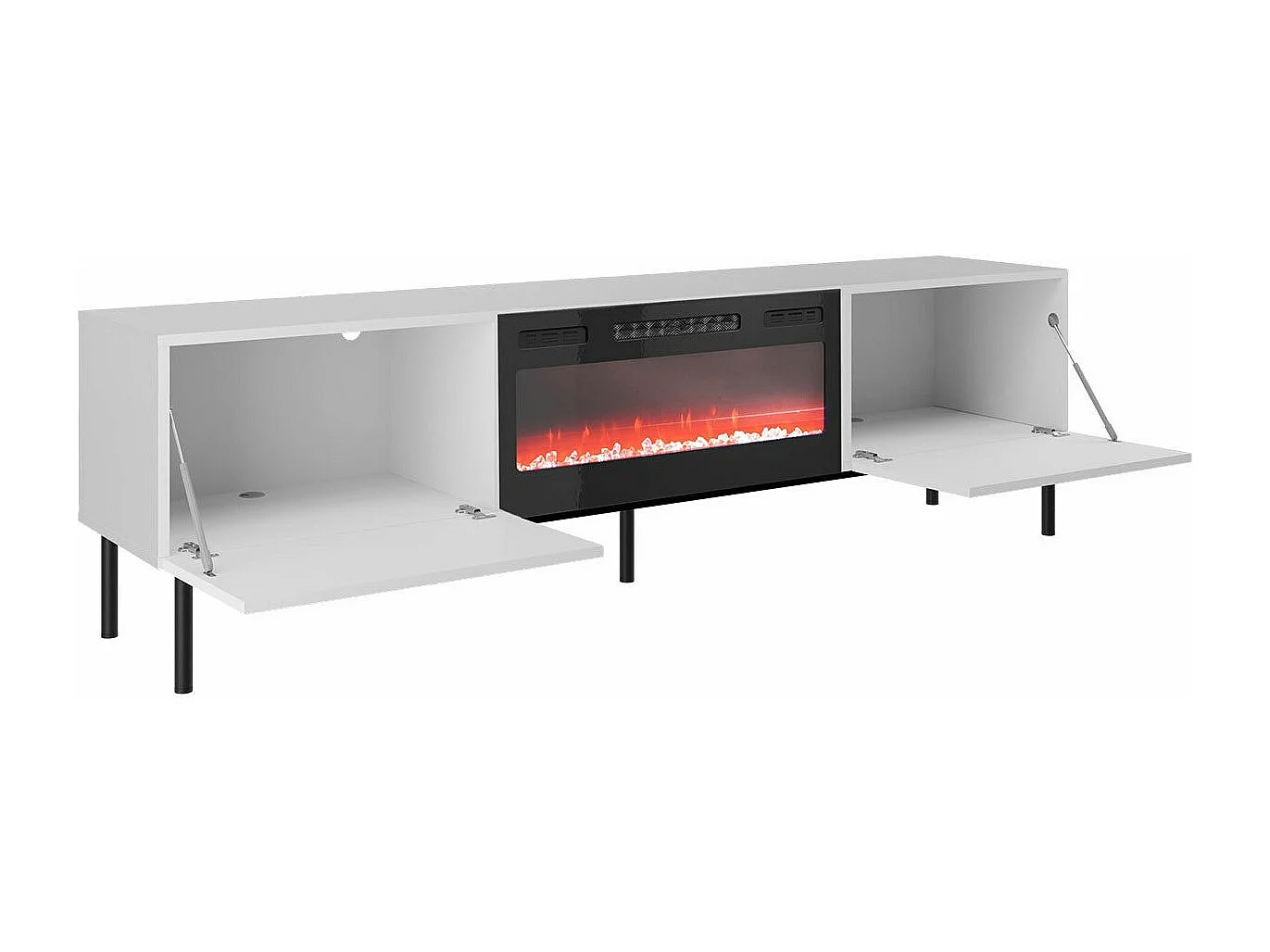 Mueble TV Charlotte 163, Blanco|Blanco brillante|Negro, Número de puertas: 2.00, 200x57cm