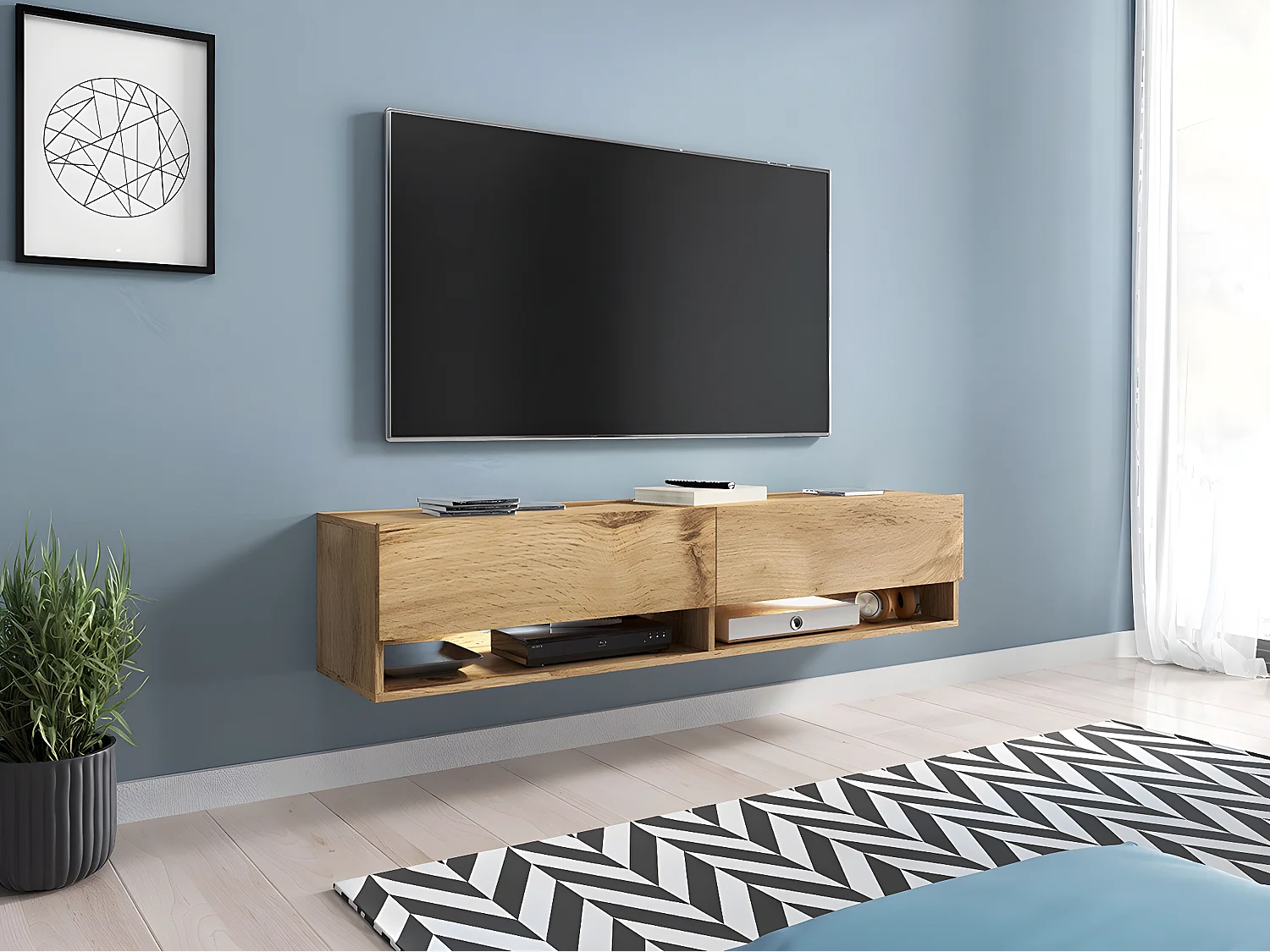Mueble TV Sarasota 118, Wotan roble, Número de puertas: 2.00, 140x30x33cm