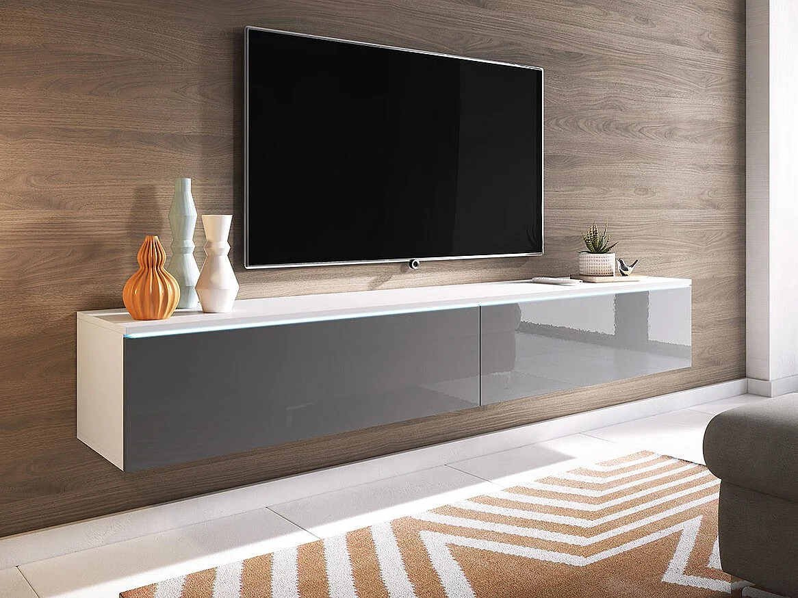 Mueble TV Sarasota 121, Blanco|Gris brillante, Número de puertas: 2.00, 180x30x33cm