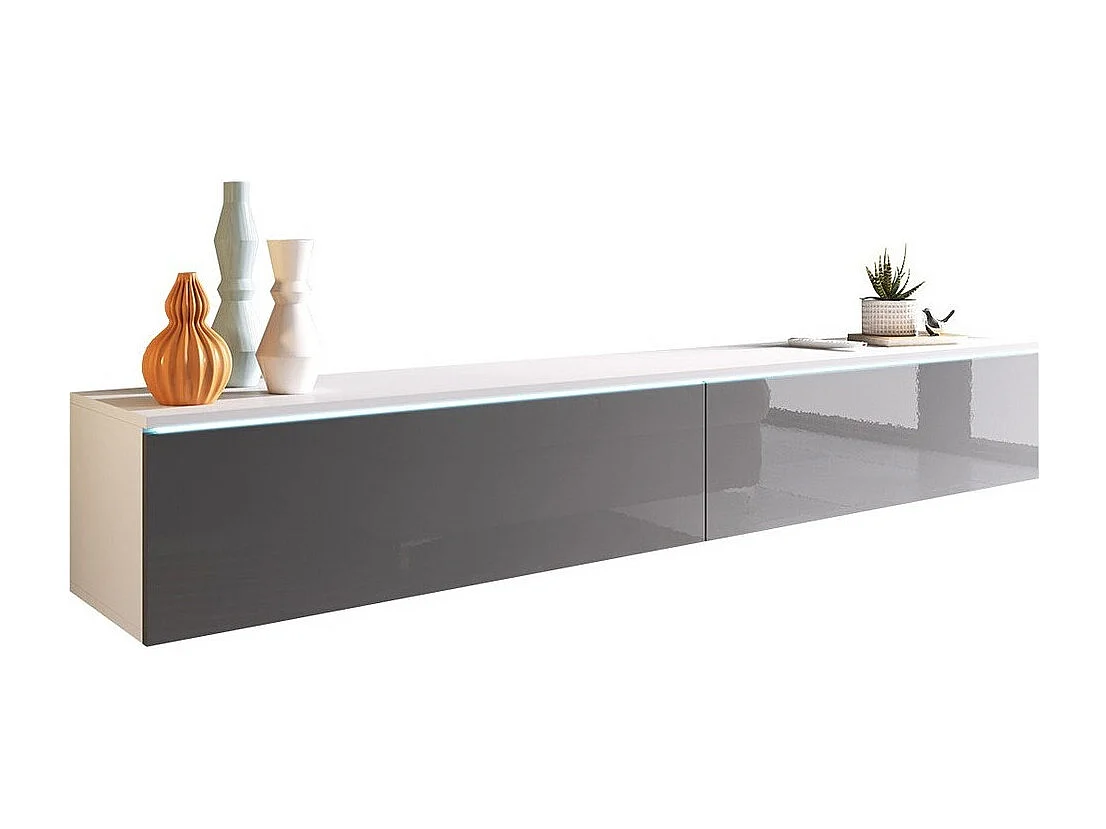 Mueble TV Sarasota 121, Blanco|Gris brillante, Número de puertas: 2.00, 180x30x33cm