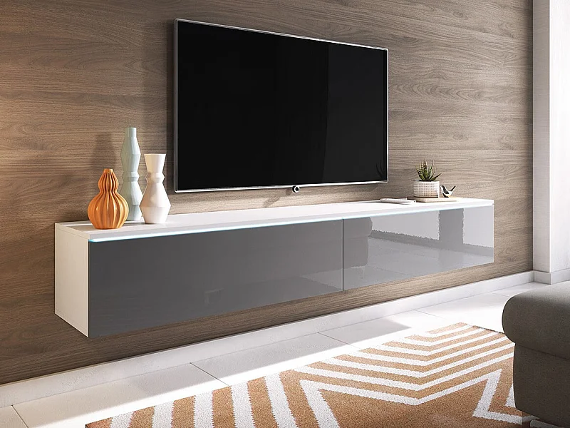 Meuble TV Sarasota 121, Gris brillant|Blanc, Le nombre de portes: 2, 180x30x33cm