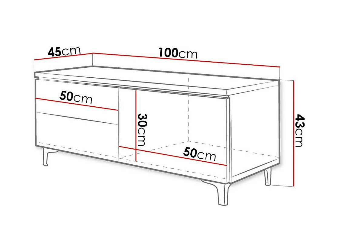 Mueble TV Nashville 130, Negro brillante|Blanco, Número de puertas: 1.00, 100x35x45cm