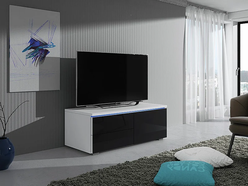 Mueble TV Nashville 130, Negro brillante|Blanco, Número de puertas: 1.00, 100x35x45cm