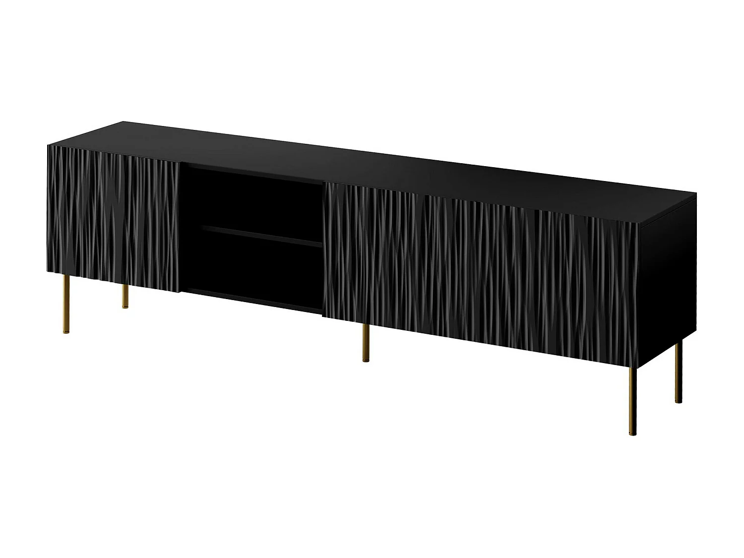 Meuble TV Lorelbo 103, Noir|Doré, Le nombre de portes: 4, 190x60x41cm