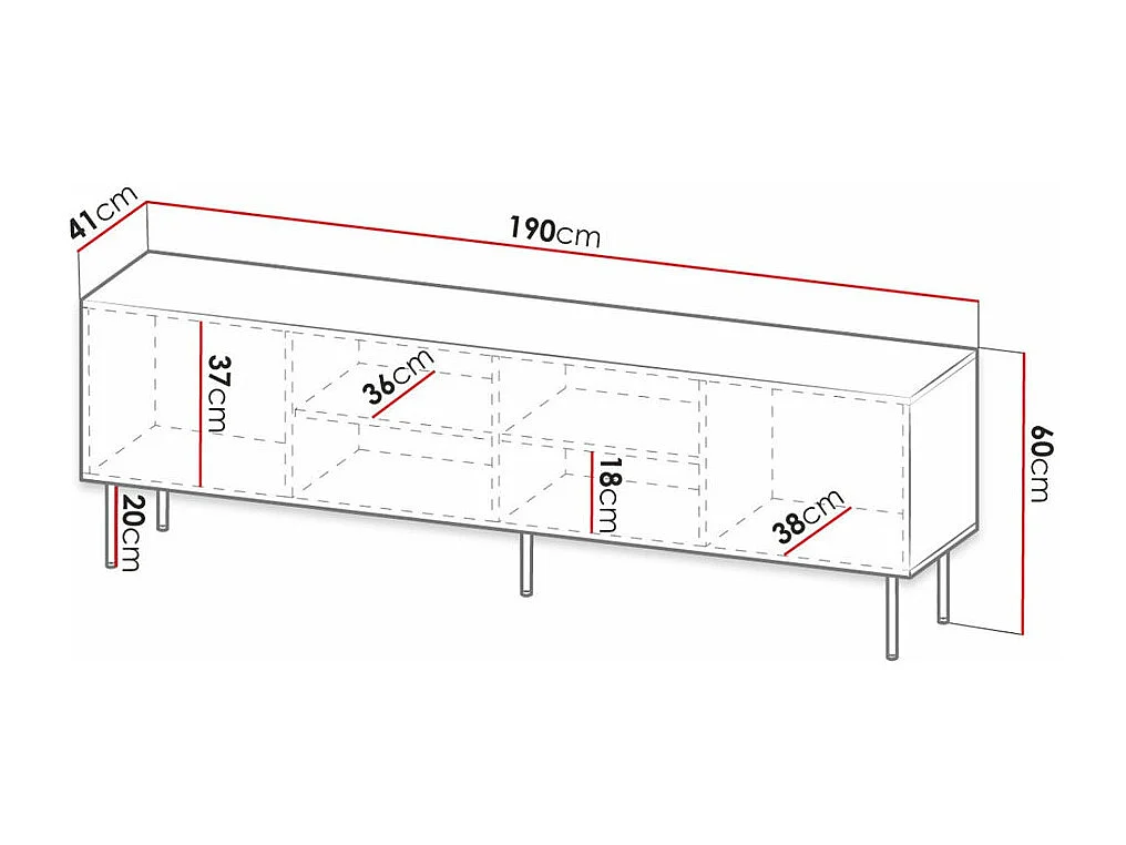 Meuble TV Lorelbo 103, Noir|Doré, Le nombre de portes: 4, 190x60x41cm