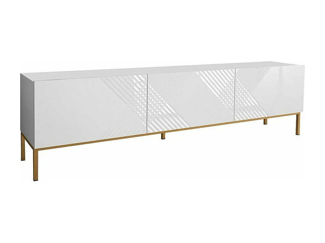 Meuble TV Levelbu 103, Blanc brillant|Blanc, Le nombre de portes: 3, 190x52x37cm
