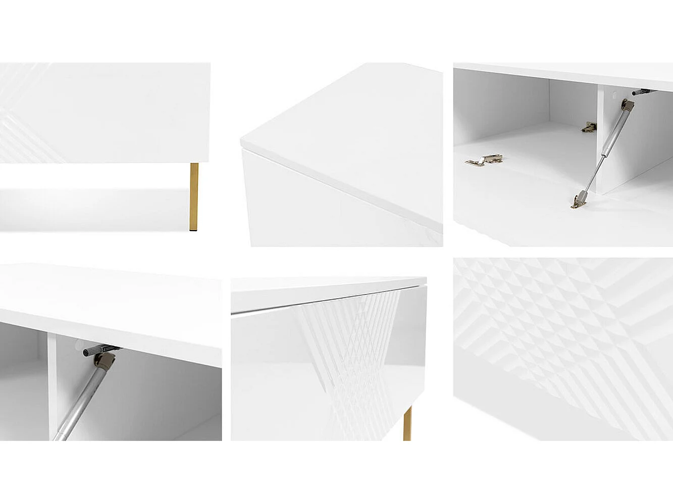 Meuble TV Levelbu 103, Blanc brillant|Blanc, Le nombre de portes: 3, 190x52x37cm