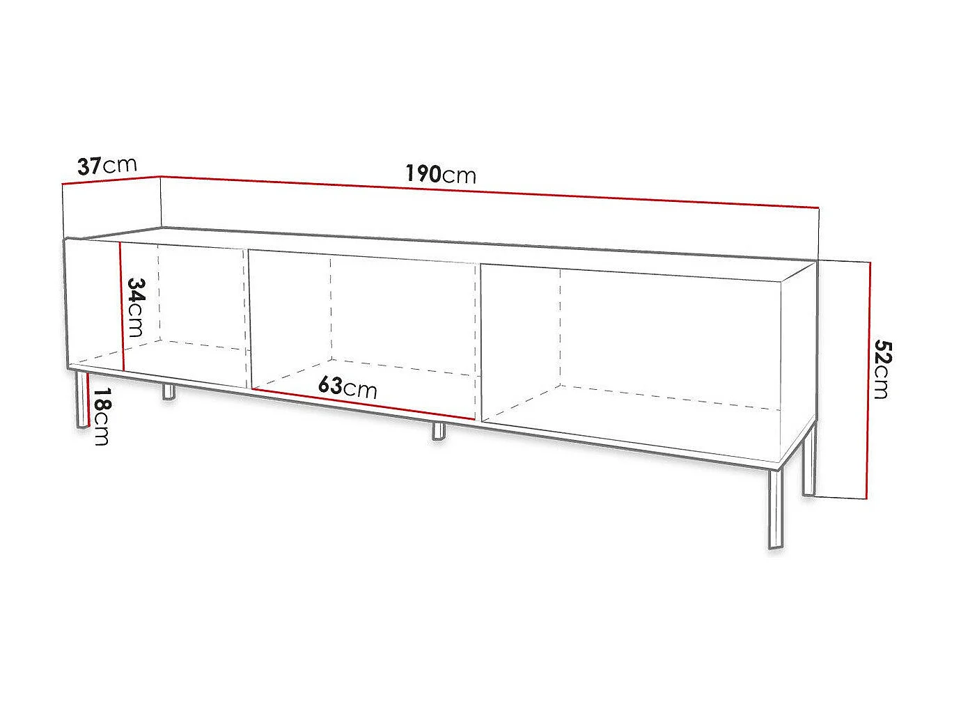 Meuble TV Levelbu 103, Blanc brillant|Blanc, Le nombre de portes: 3, 190x52x37cm