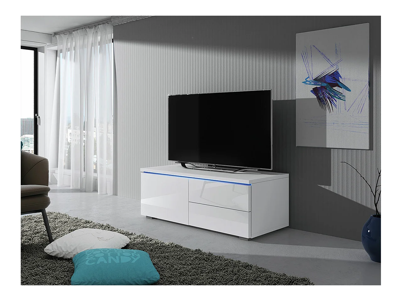 Mueble TV Nashville 130, Blanco brillante|Blanco, Número de puertas: 1.00, 100x35x45cm