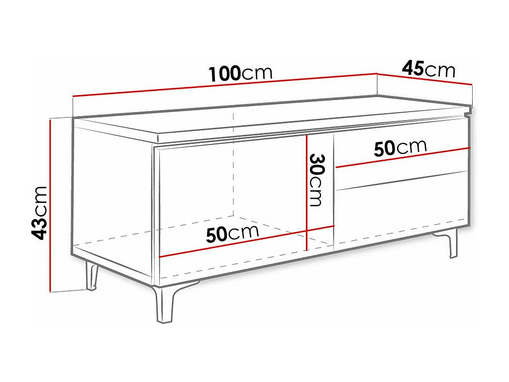 Meuble TV Nashville 130, Blanc brillant|Blanc, Le nombre de portes: 1, 100x35x45cm