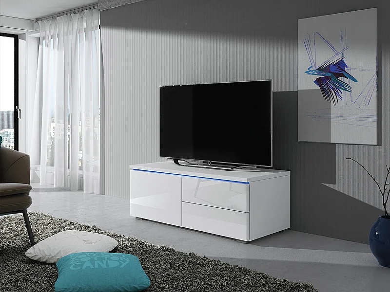 Mueble TV Nashville 130, Blanco brillante|Blanco, Número de puertas: 1.00, 100x35x45cm