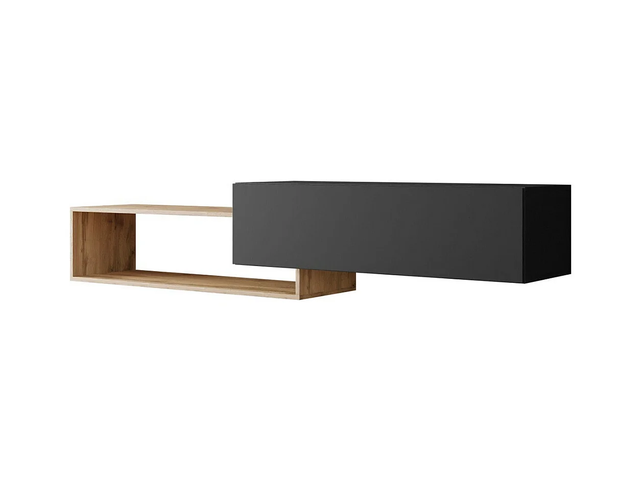 Mueble TV Utica 117, Negro|Wotan roble, Número de puertas: 1.00, 210x48x35cm