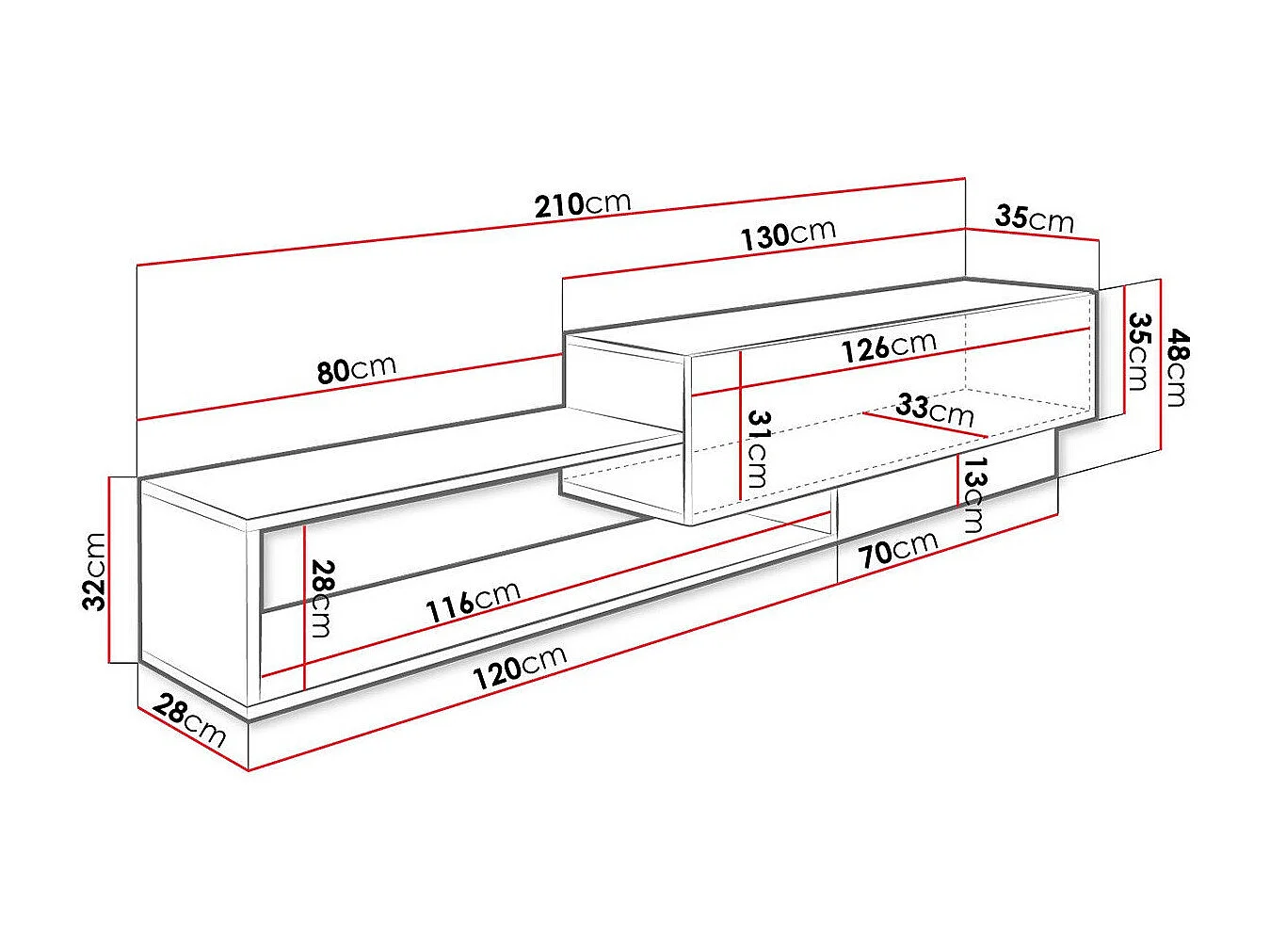 Mesa para TV Utica 117, O número de portas: 1, 210x48x35cm