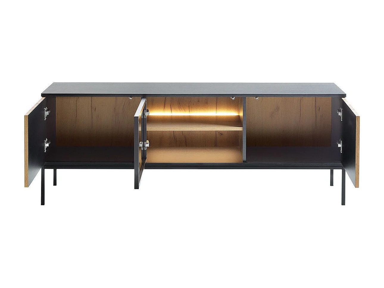 Móvel TV AMBIHOME ANNA - Grafite Preto/Carvalho Wotan, C154xA56xP39cm