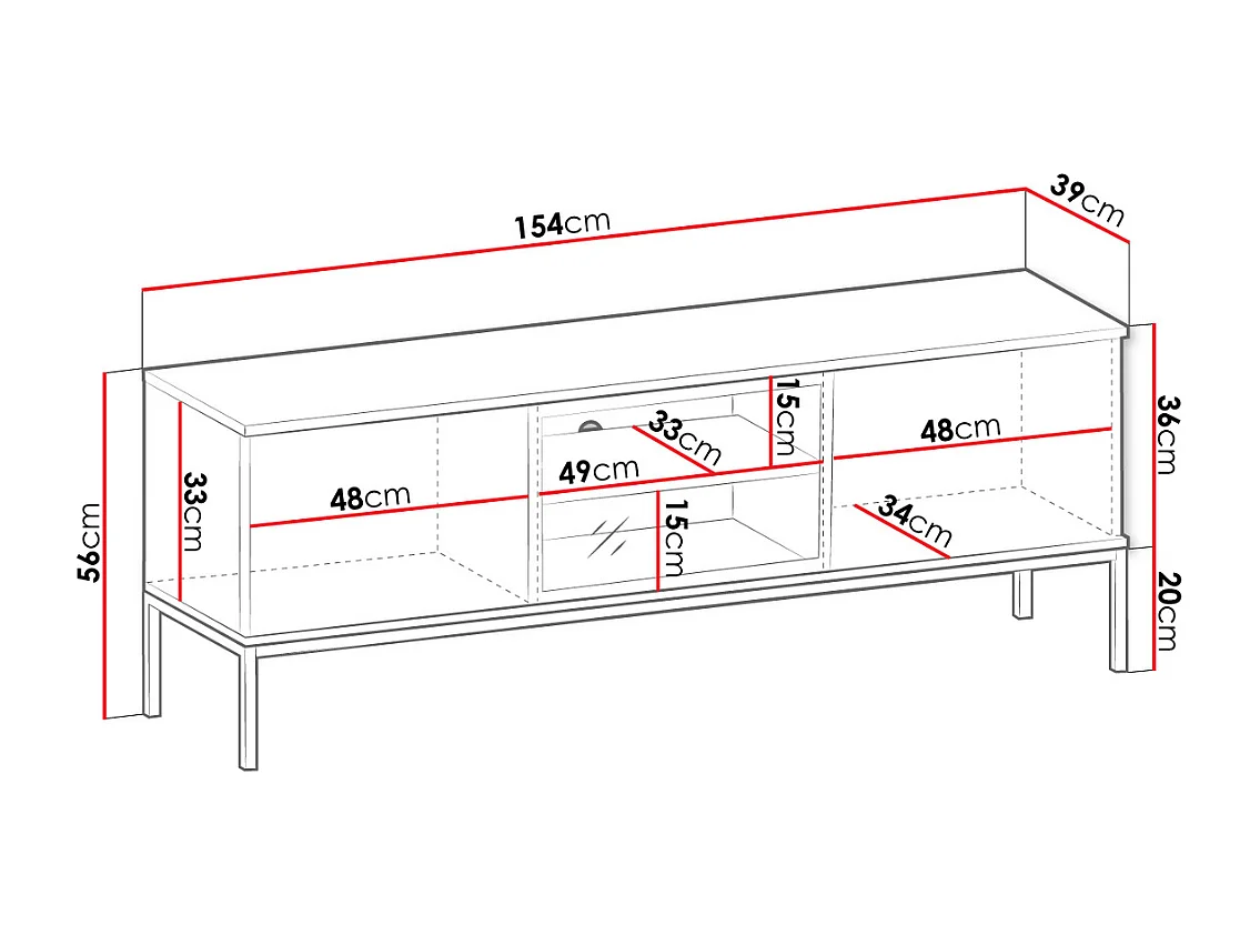 Móvel TV AMBIHOME ANNA - Grafite Preto/Carvalho Wotan, C154xA56xP39cm