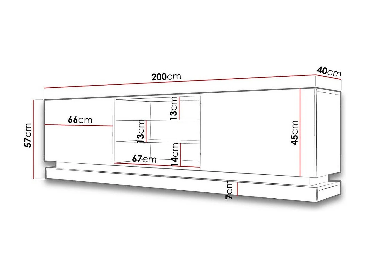 Mobile porta TV Charlotte 128, Bianco lucido|Bianco, Il numero di porte: 2.00, 200x57cm