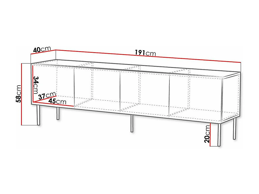 Meuble TV Venophu 101, Noyer, 191x58x40cm