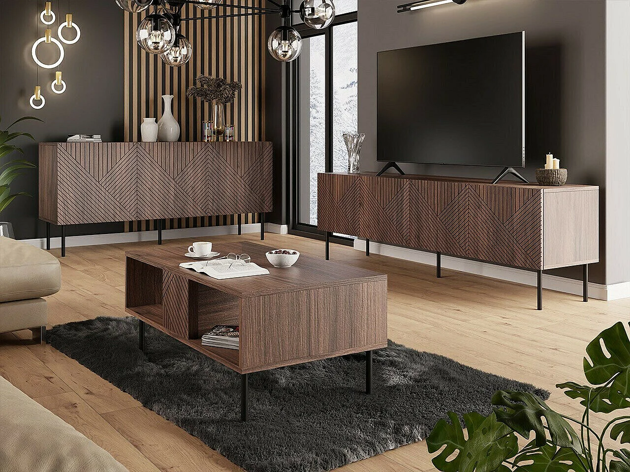 Mueble TV Charlotte L101, Nogal, 191x58x40cm