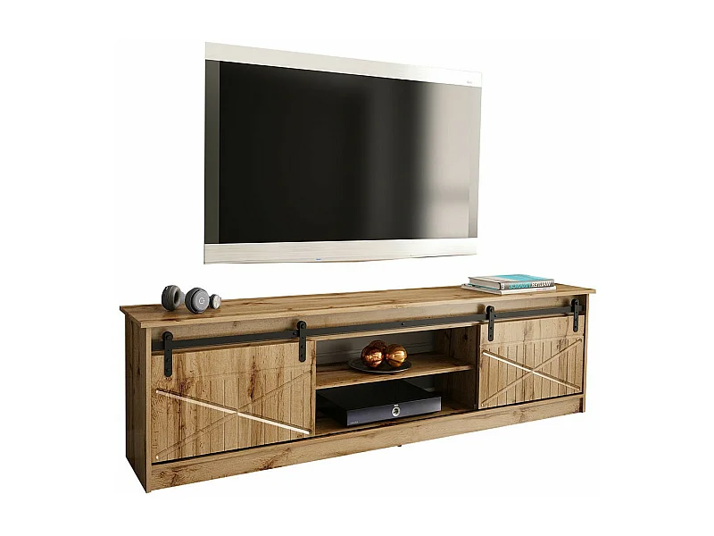 Meuble TV Charlotte 156, Chêne wotan, Le nombre de portes: 2, 200x57x35cm