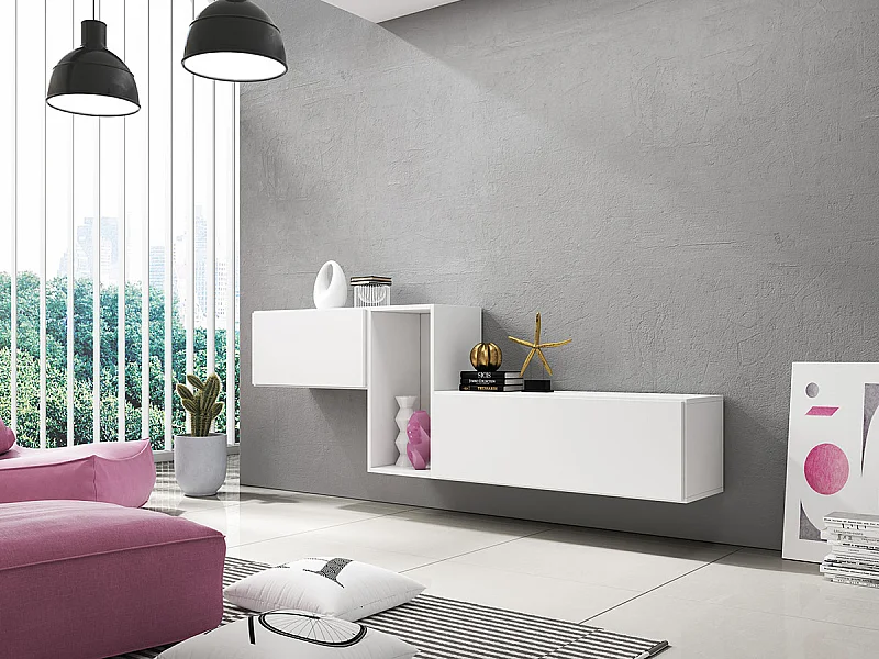 Mueble TV Charlotte C116, Blanco, Número de puertas: 2.00, 226x75x39cm