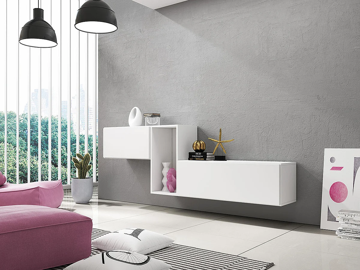 Mueble TV Charlotte C116, Blanco, Número de puertas: 2.00, 226x75x39cm