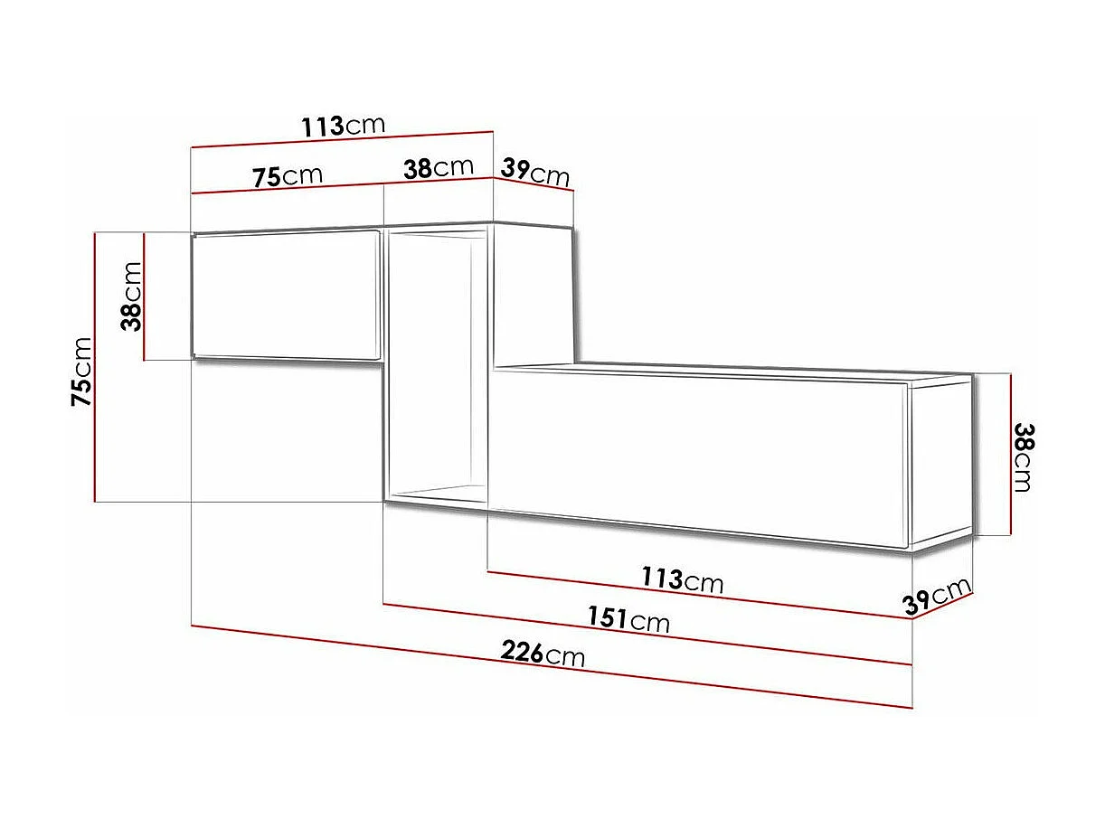 Mueble TV Charlotte C116, Blanco, Número de puertas: 2.00, 226x75x39cm