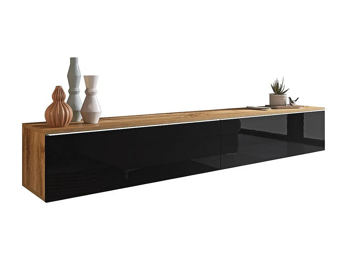 Mueble TV Sarasota 121, Wotan roble|Negro brillante, Número de puertas: 2.00, 180x30x33cm