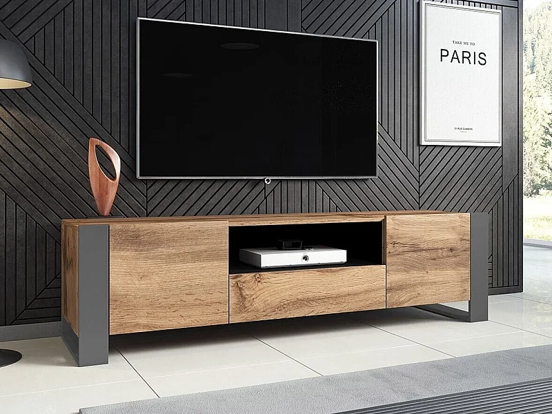 Mueble TV Charlotte D100, Wotan roble|Antracita, Número de puertas: 2.00, 180x48x44cm