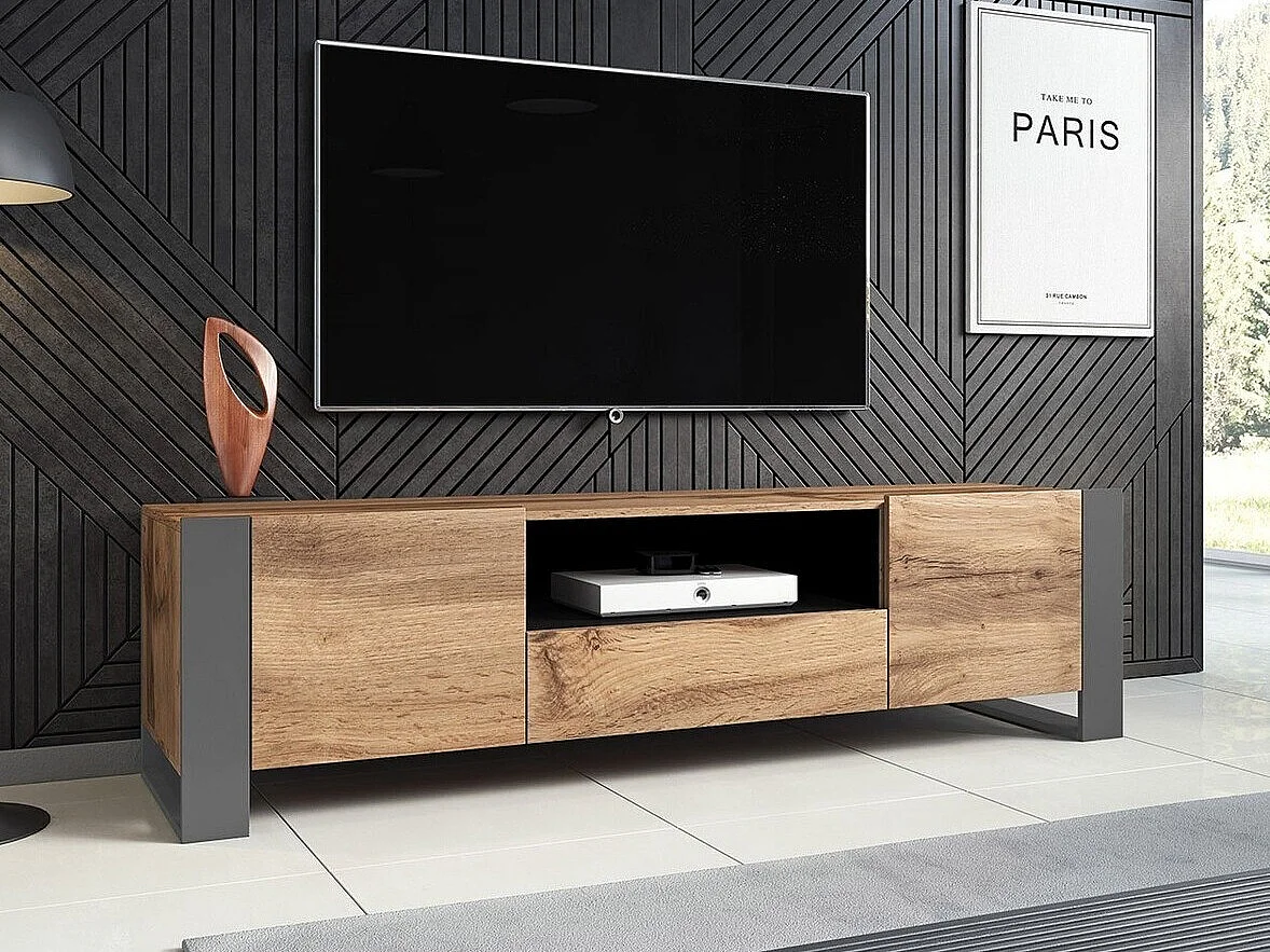 Mueble TV Charlotte D100, Wotan roble|Antracita, Número de puertas: 2.00, 180x48x44cm