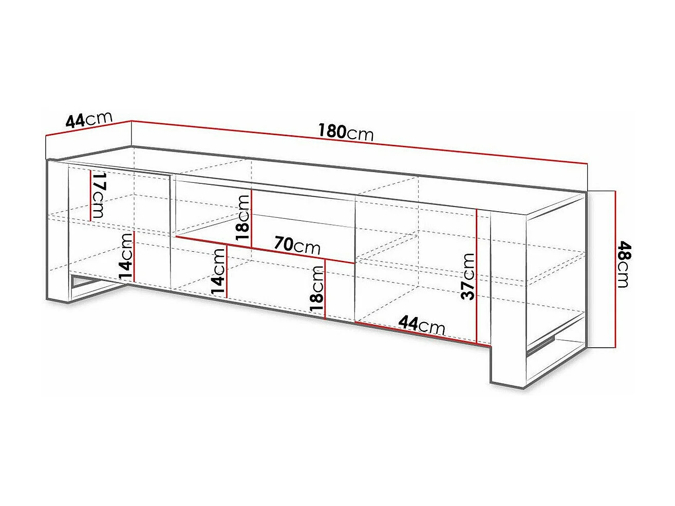 Mueble TV Charlotte D100, Wotan roble|Antracita, Número de puertas: 2.00, 180x48x44cm
