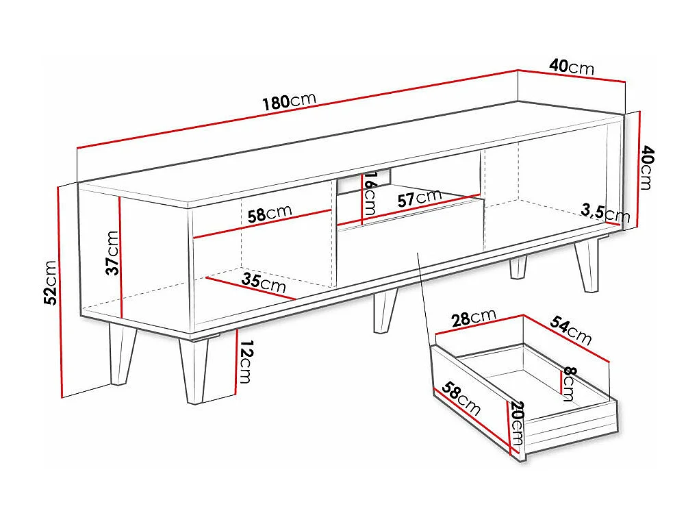 Mueble TV Comfivo L102, Roble Artisan, 180x52x40cm