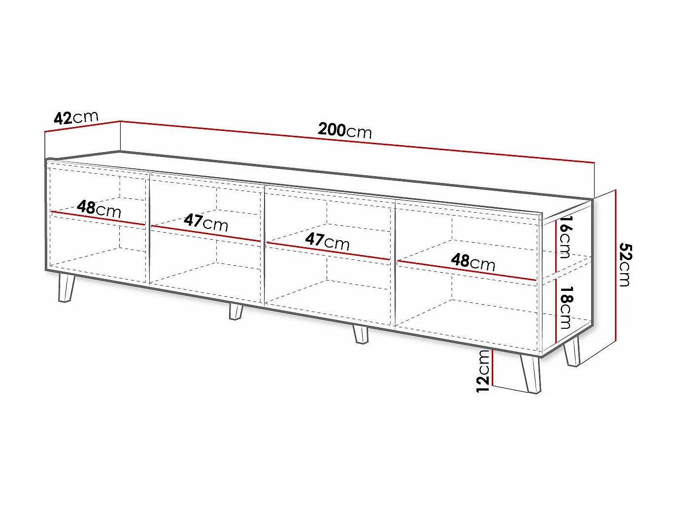Mueble TV Charlotte 176, Blanco, Número de puertas: 4.00, 200x52x42cm