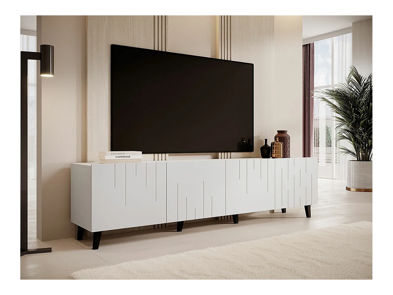 Meuble TV Charlotte 176, Blanc, Le nombre de portes: 4, 200x52x42cm