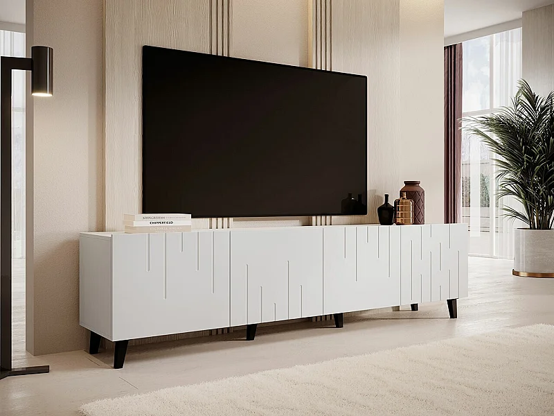 Meuble TV Charlotte 176, Blanc, Le nombre de portes: 4, 200x52x42cm