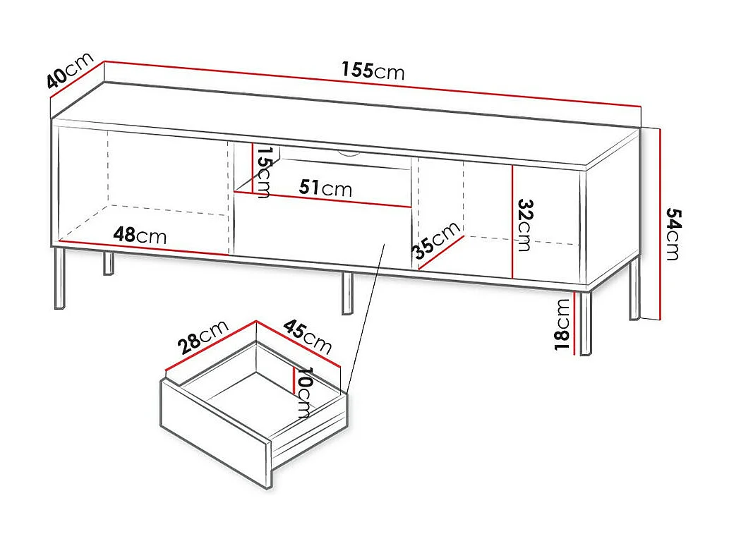 Mueble TV Merced L105, Blanco, 155x54x40cm
